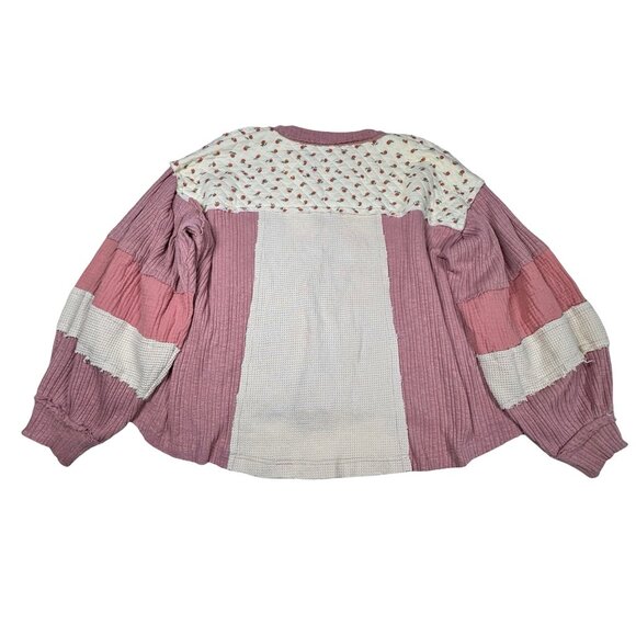 POL Womens Oversized Quilted Floral Patchwork Top SZ S Pink Cottage Boho - Picture 7 of 14